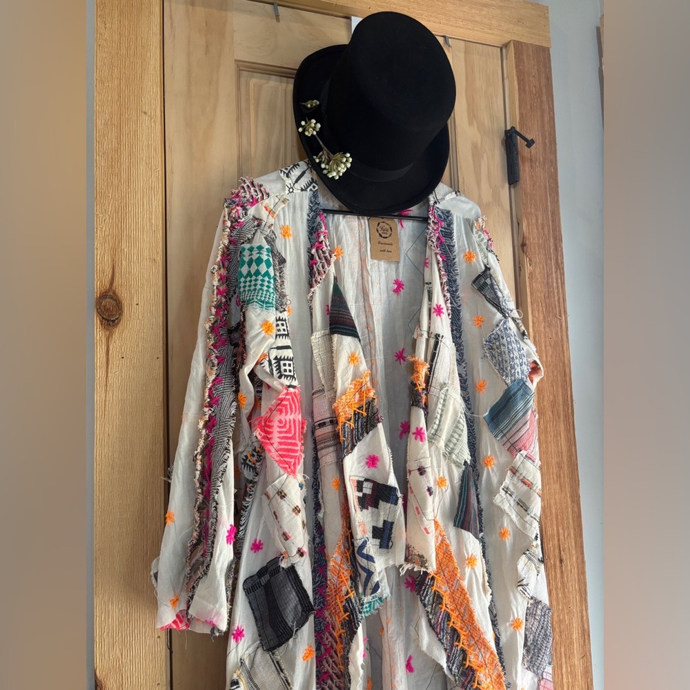 🆕 A Rare Bird Patchwork Multicolor Open Front Cardigan OS - Picture 8 of 16